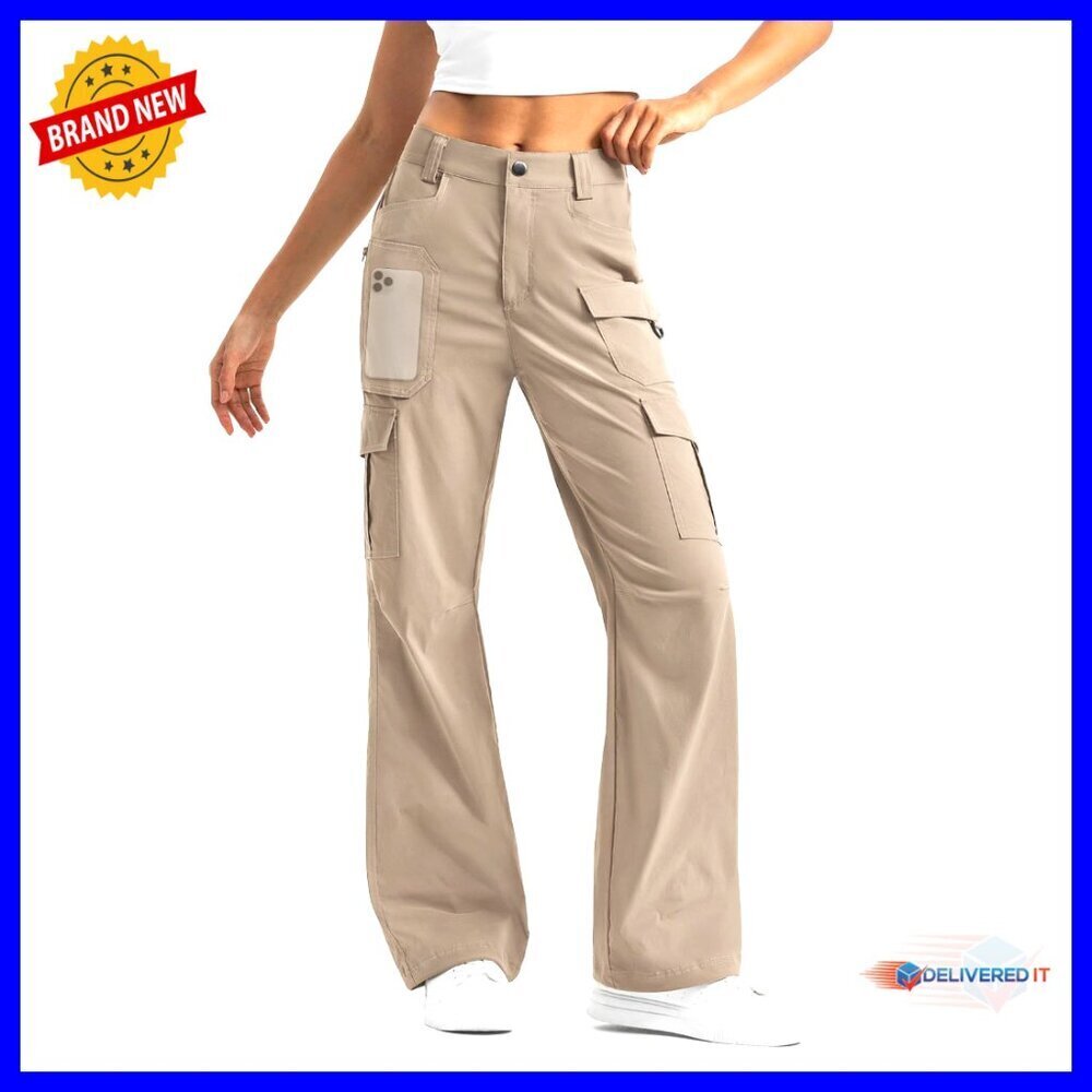 High-Waisted Wide Leg Cargo Hiking Pants Water-Resistant Lightweight Stretch
